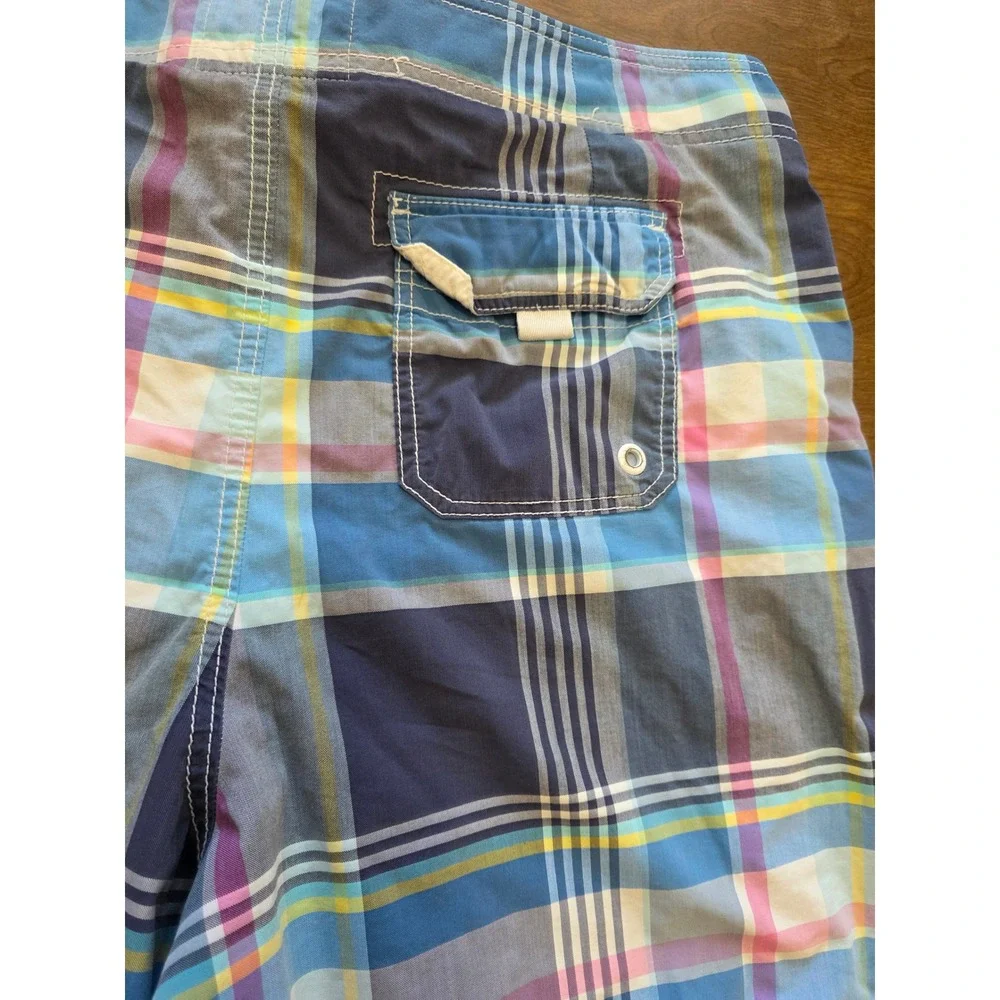 Abercrombie & Fitch Mens XL Blue Pink Plaid Board Shorts Swim Trunks Mesh Lined